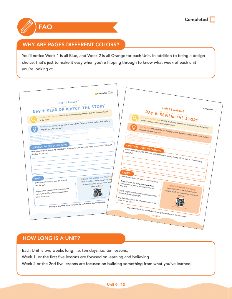 Orange Week 2 sample curriculum page